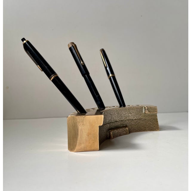 Brutalist Gear Fragment Pen Holder in Bronze, 1970s For Sale - Image 4 of 12