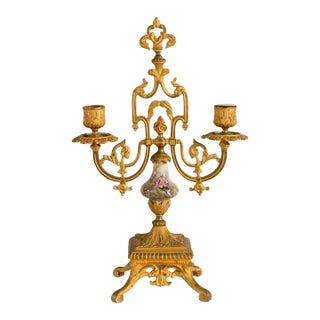 Antique Louis XVI Style Gilt Bronze & Sevres Porcelain Candelabra For Sale