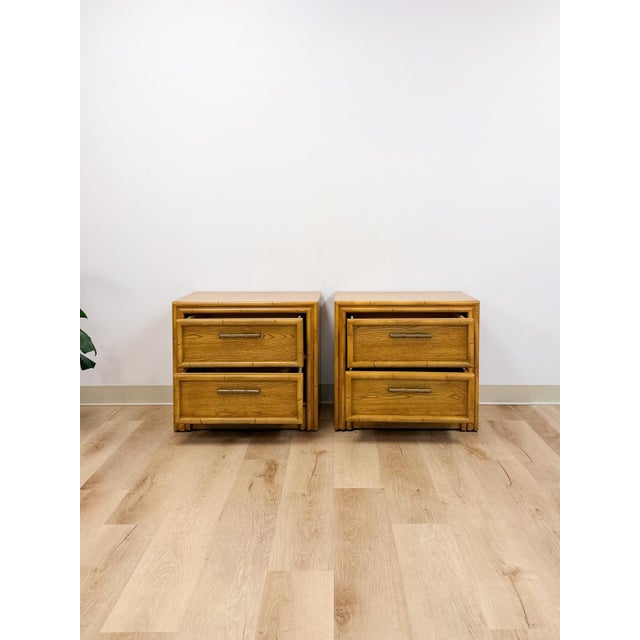 Wood Lea Furniture Faux Bamboo Nightstand Pair Vintage Coastal Hollywood Regency For Sale - Image 7 of 12