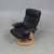 Set of Vintage Scandinavian Lounge Chair with Ottoman in Black Leather and Wood Frame, 1980s For Sale - Image 3 of 9