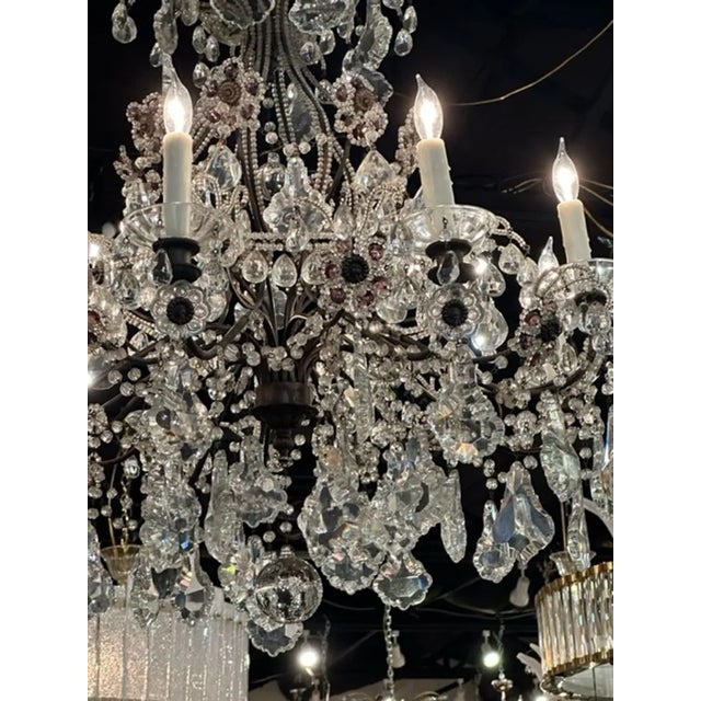 Metal Italian Beaded Crystal and Amethyst Flower Chandelier For Sale - Image 7 of 11