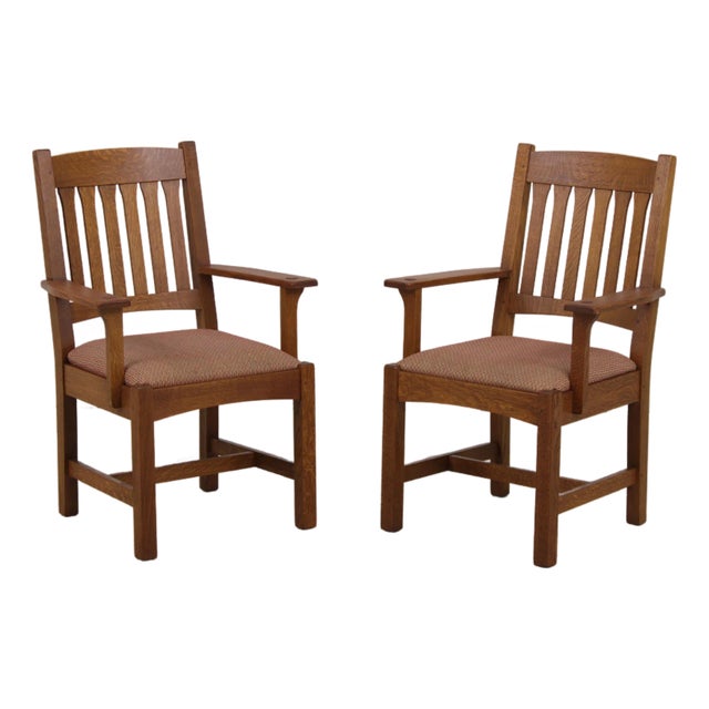 Pair Stickley Mission Oak Arts & Crafts Armchairs For Sale