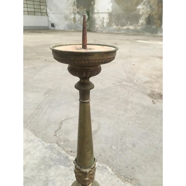 Wood Italian 19th Century Brass Candle Holders, Set of 2 For Sale - Image 7 of 10