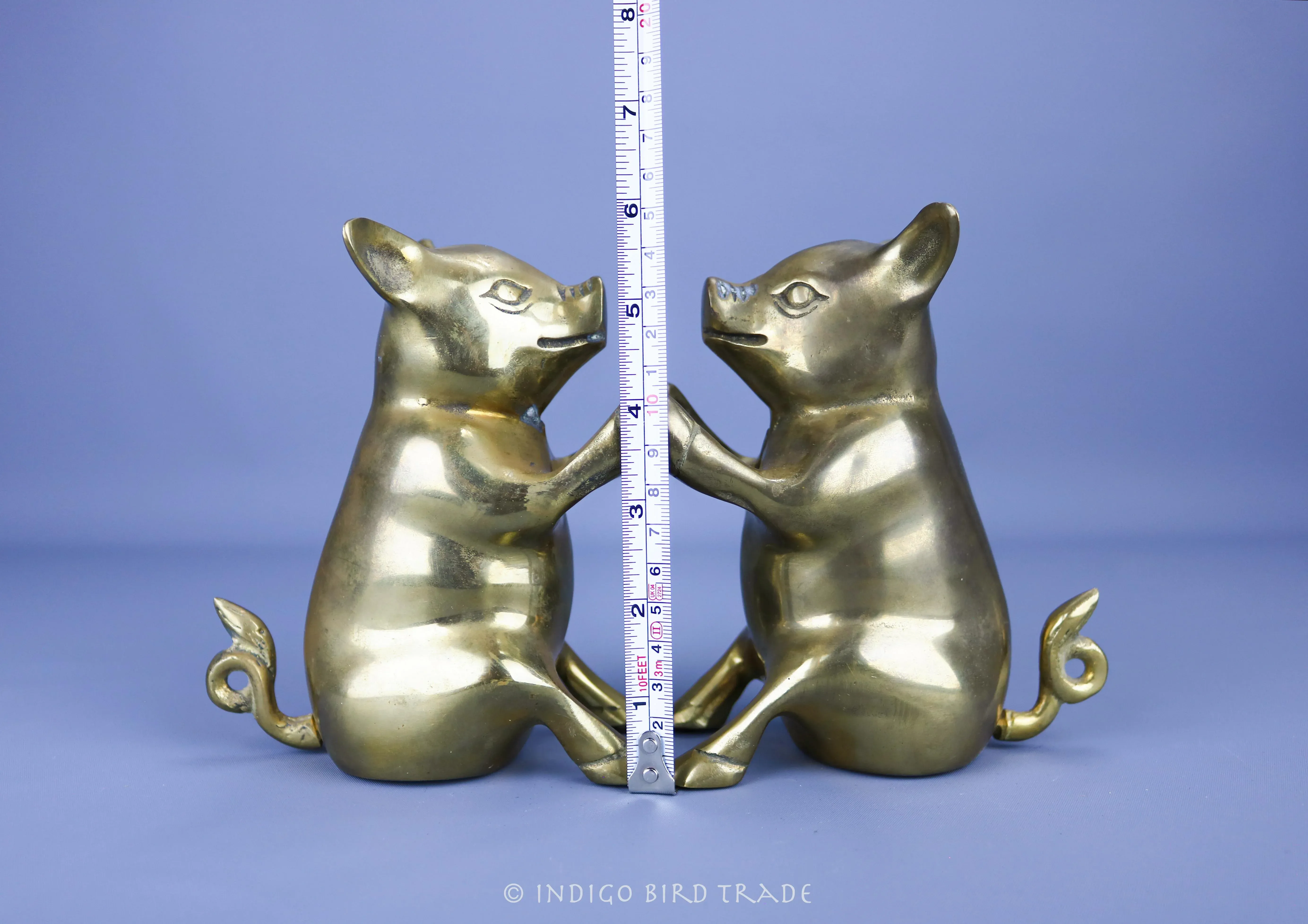 Mid-Century Solid Brass Pig Bookends - Set of 2 | Chairish
