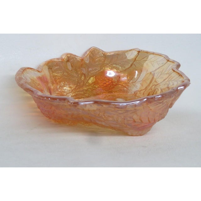 Traditional Indiana Glass Bowl Embossed Leaf and Loganberry Marigold Carnival Glass 5031b For Sale - Image 3 of 16