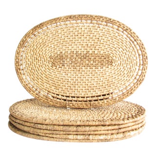 Vintage Oval Woven Rattan Placemats - Set of 6 For Sale