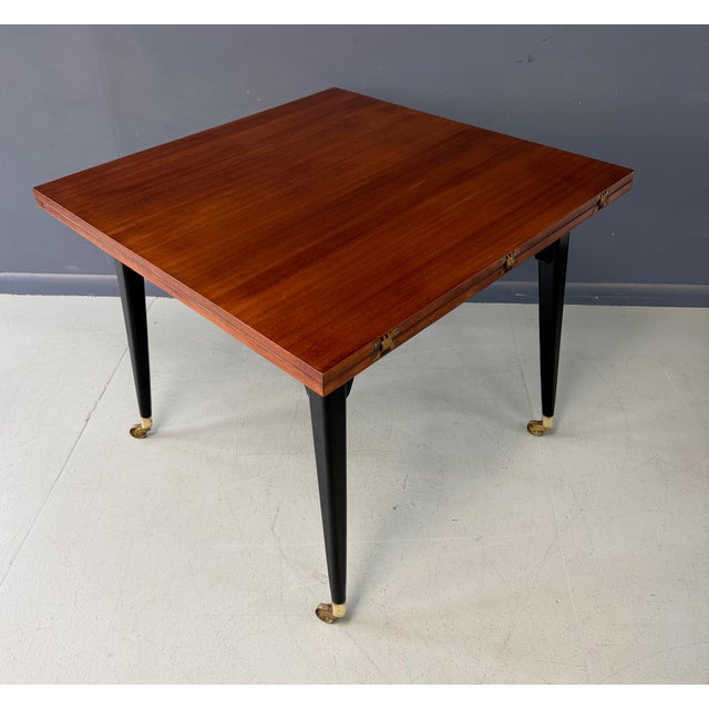 1950s Edward Wormley for Dunbar Flip-Top Expandable Table and Brass Castors For Sale - Image 9 of 12