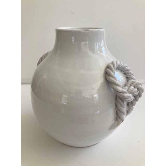 Modern White Glazed Ceramic Vase With Braided Handles For Sale - Image 3 of 10