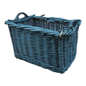 Large French Country Painted Wicker Willow Basket – Woven Handles