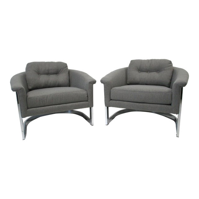 Mid Century Upholstered Chrome Lounge Chairs by Renato Zevi Italy For Sale