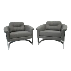 Mid Century Upholstered Chrome Lounge Chairs by Renato Zevi Italy