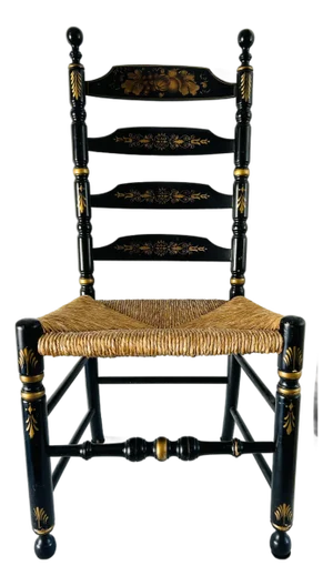 L. Hitchcock Rush Seat, Stenciled Ladder Back Dining Chair c.1980.