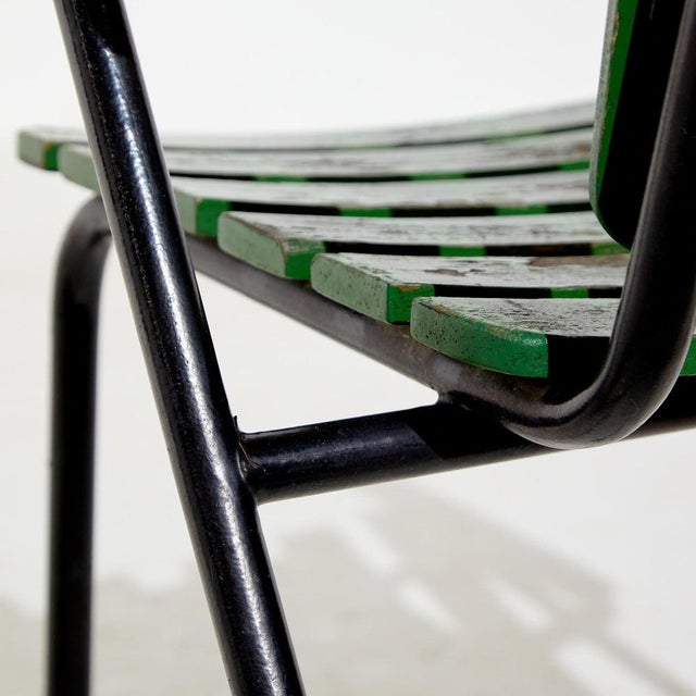 Green Metal & Wood Garden Armchair For Sale - Image 12 of 16