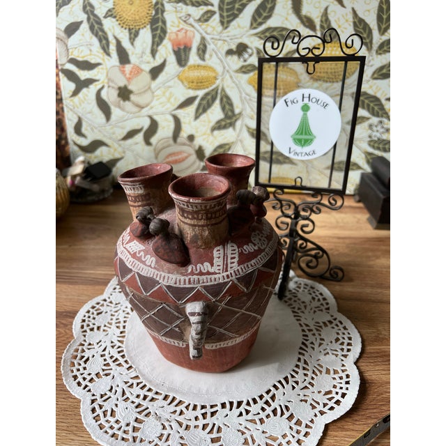 Vintage Pottery Detailed Hand Made Vase With Bird Details For Sale In Atlanta - Image 6 of 7