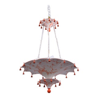 Vintage Three Up Side Down Umbrella Ceiling Chandelier With Bells, For Sale