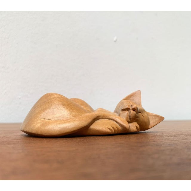 Vintage Wooden Sleeping Lioness Figurine For Sale - Image 14 of 15