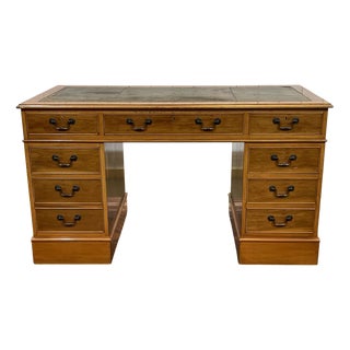 English Flat Desk with Drawers in Yew, 1950s For Sale