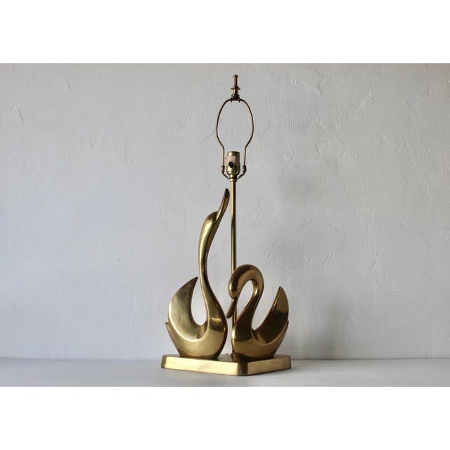 Metal Late 20th Century Italian Style Brass Stylized Swans Desk Table Lamp Triangular Base Detail Mid-Century Modern For Sale - Image 7 of 14
