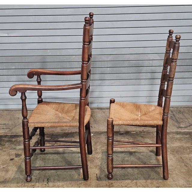Brown Set of 6 Antique New England Ladderback Style Dining Chairs With Rush Seats For Sale - Image 8 of 8
