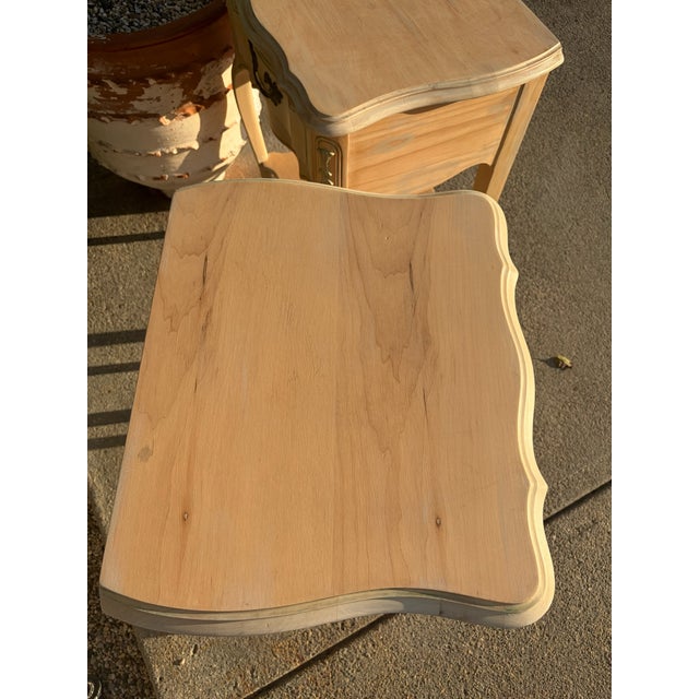 Tan Pair of Vintage French Style Nightstands With Drawer and Lower Shelf For Sale - Image 8 of 15