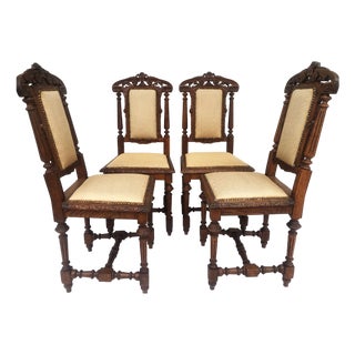 Neo-Renaissance Carved Wooden Chairs from Befos, 1880s, Befos, Set of 4 For Sale