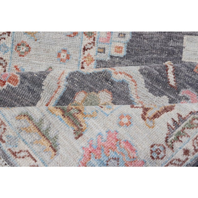 Hand Knotted Afghan Oushak Designed Runner With Gray Background For Sale - Image 12 of 13