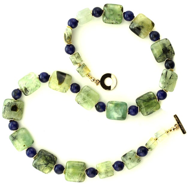 AJD Glowing Green Brazilian Prehnite With Blue Agate Necklace For Sale - Image 4 of 10