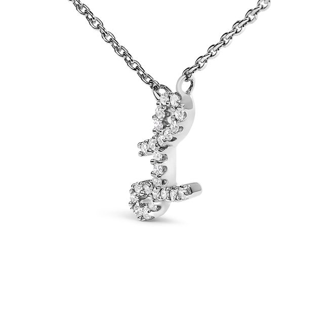 Contemporary 10K White Gold Diamond Accent "L" Initial Script Style Pendant Necklace For Sale - Image 3 of 5