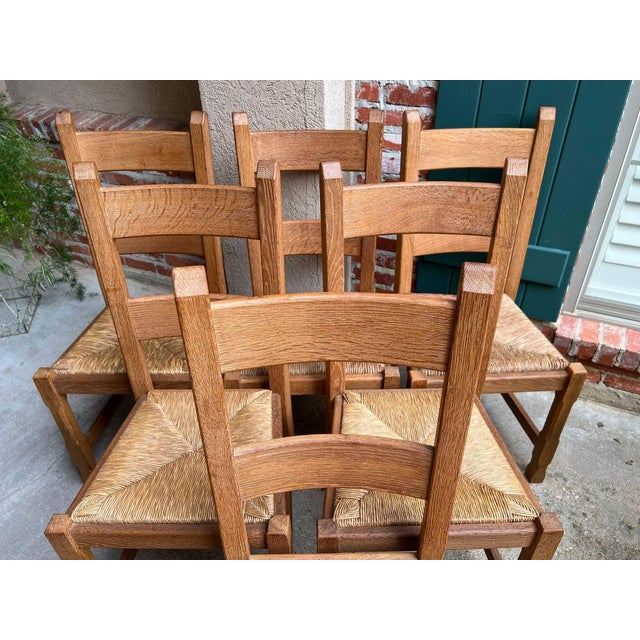 Set 6 Vintage French Ladder Back Dining Chairs Rush Seat Oak Country Farmhouse For Sale - Image 4 of 18