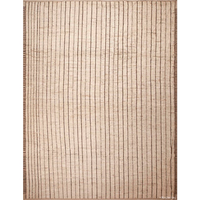 Large Light Ivory Cream Minimalist Stripped Pattern Modern Rug For Sale