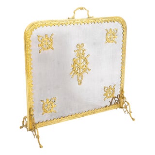 Antique Empire Revival Classical Trophies Gilt Bronze Fire Screen, 1800s For Sale
