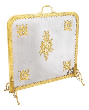 Antique Empire Revival Classical Trophies Gilt Bronze Fire Screen, 1800s