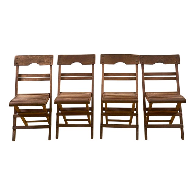 Vintage Wood Folding Chairs, Set of 4 For Sale