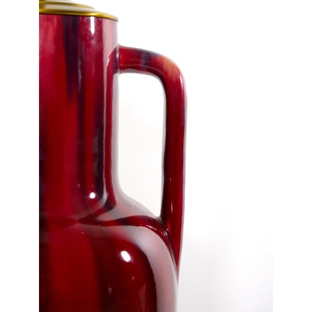 Exquisite Pair Flambé Porcelain / Black Wood Table Lamp For Sale - Image 9 of 13