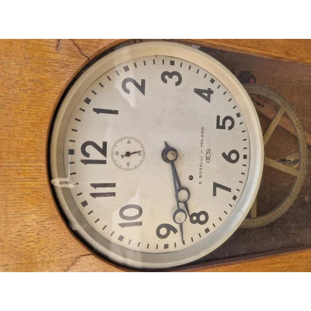 Industrial Vintage Pendulum Clock in Enrico Boselli Milano Wooden Case, 1940s For Sale - Image 3 of 9
