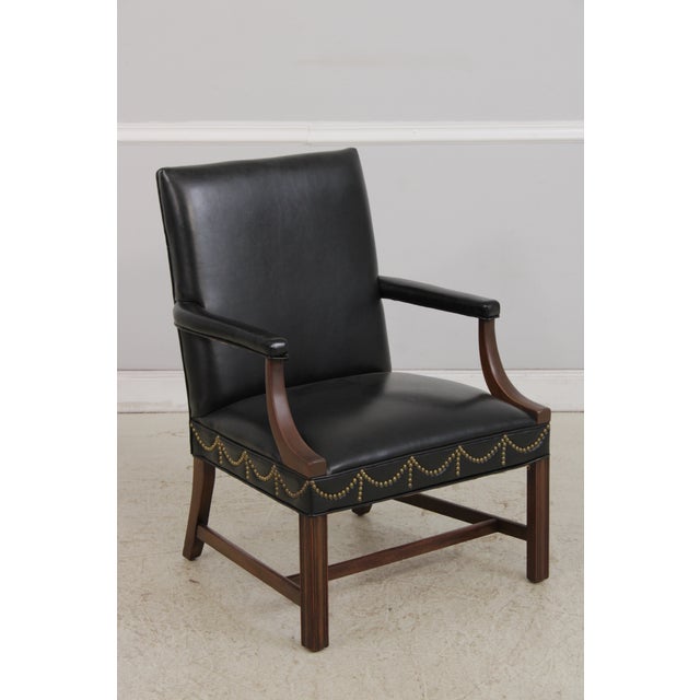 Hickory Chair Furniture Company Pair of Hickory Chair Co Leather Mahogany Armchairs For Sale - Image 4 of 17