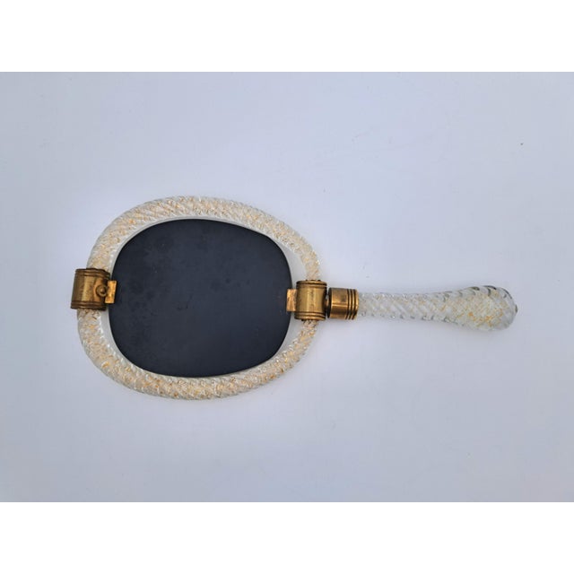 Metal Torchon Murano Glass Hand Mirror from Barovier & Toso Production, 1950s For Sale - Image 7 of 14