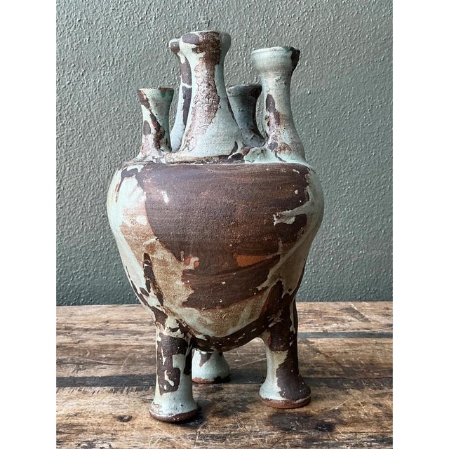 Mid-Century Modern Vintage Multineck Ceramic Vessel For Sale - Image 3 of 12