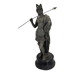 Late 19th Century Bronze-Style Warrior Statue With Spear & Helmet