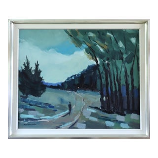 Mid-Century Modern 'The Long Turn Home' Vintage Swedish Expressive Landscape Oil Painting, Framed For Sale