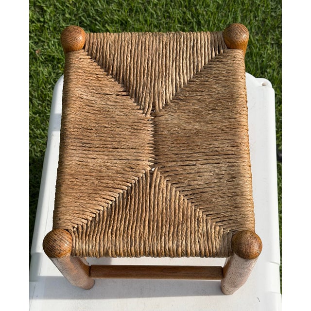 Vintage Woven Rush Seat Wooden Footstool For Sale - Image 4 of 10