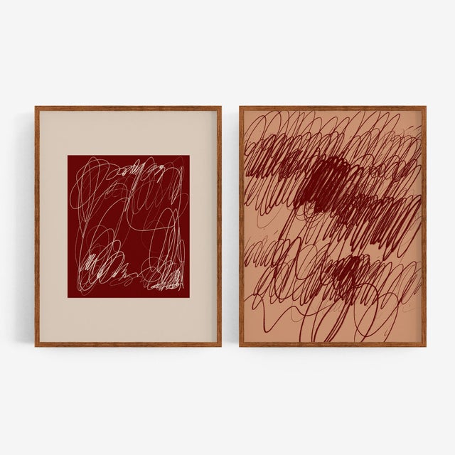 Set of 2 abstract open edition giclee prints by artist Anna Pepe. 20"x28" Elegant thin lines composition in beige and...