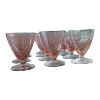 1920's Fostoria Versailles Pink Footed Glasses or Oyster Cups - Set of 12 For Sale