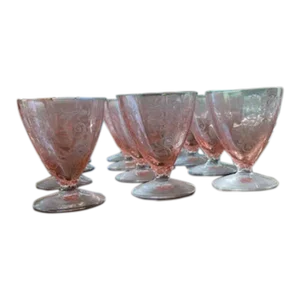 1920's Fostoria Versailles Pink Footed Juice Glasses- Set of 12