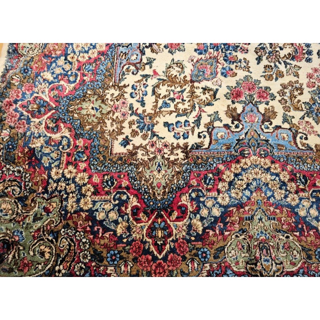 Vintage Persian Kerman Rug, Hand-Knotted Wool, Allover Floral Pattern, Ivory & Blue, 9x12 For Sale - Image 14 of 17