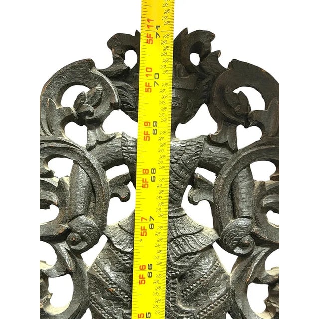 Brown 1900s Heavily Carved Anglo Indian 3 Panel Screen Room Divider. For Sale - Image 8 of 10