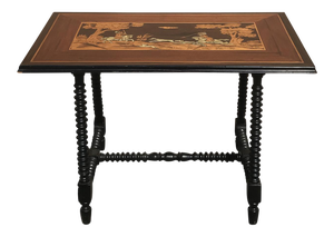 20th Century Continental Inlaid Table With Hunting Scene