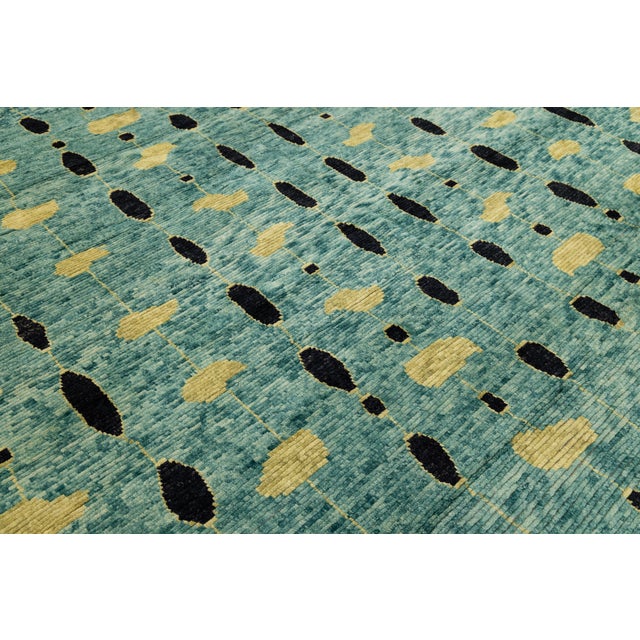 Azure Rain Modern Abstract Teal & Gold Moroccan Style Wool Rug 10x14 For Sale - Image 11 of 12