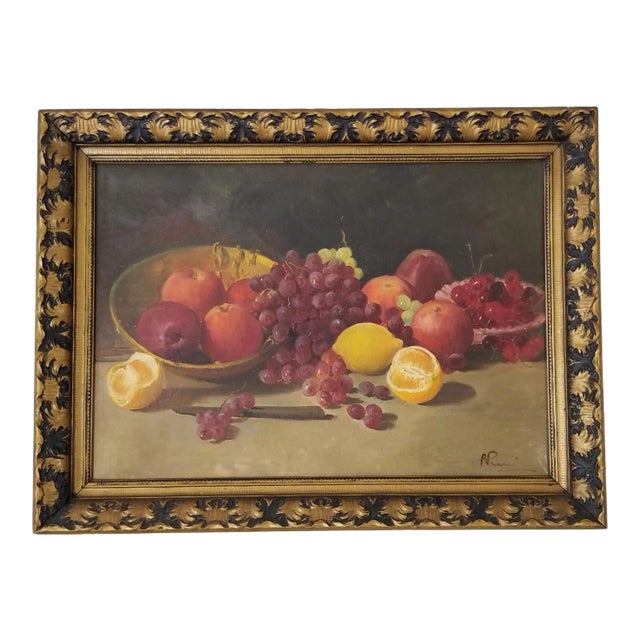Vintage Fruit Still Life Oil on Canvas Painting, Signed For Sale