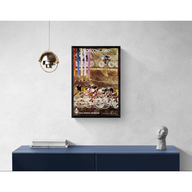 An original promotional poster for the 1980 Moscow Olympics, focusing on the cycling events. Issued by the Spanish savings...